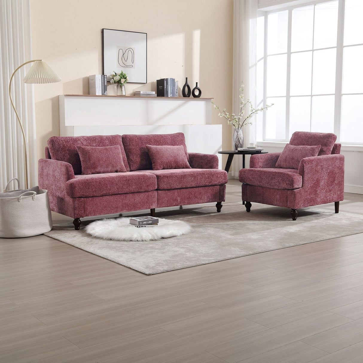 Mid Century Modern Fabric Loveseat Sofa, 2 Seat Upholstered Couch