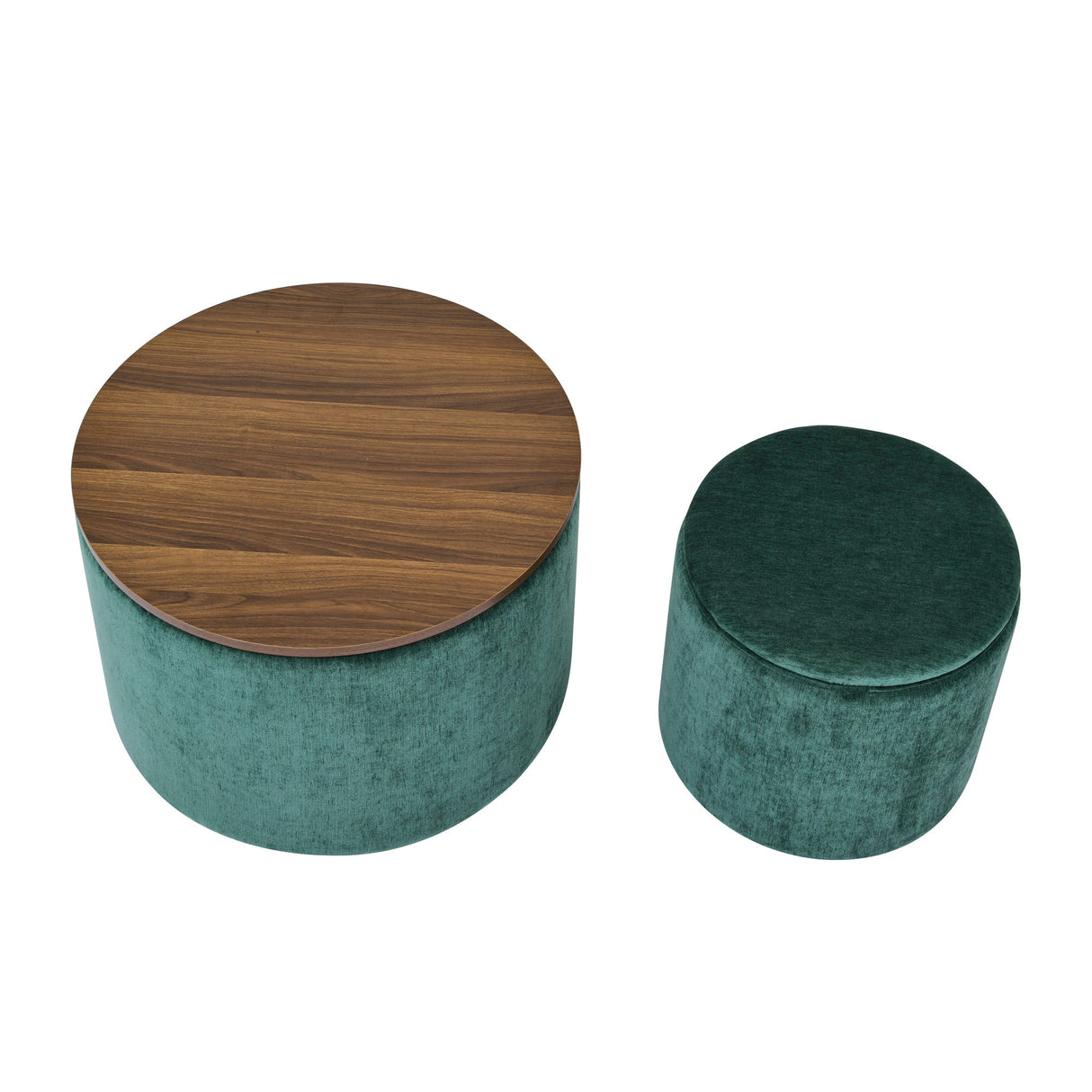 Classic Style 2-Piece Round Chenille Storage Ottoman Set with Drum Shaped Stool