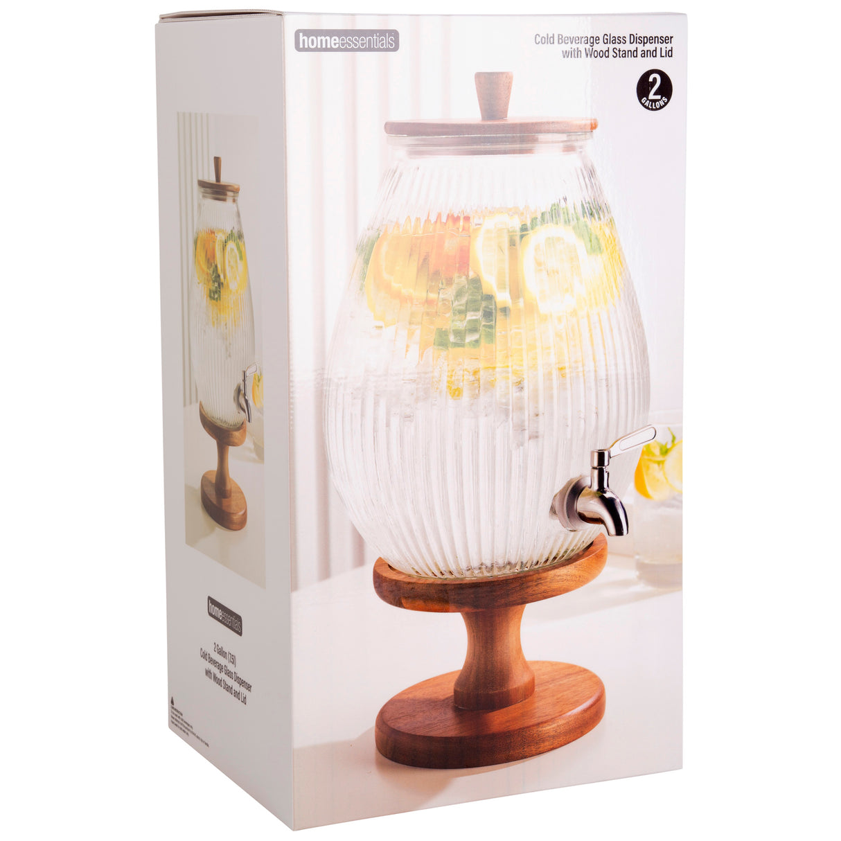 Fluted-Glass-Beverage-Dispenser-With-Wood-Pedestal-Bar-&-Beverage-Accessories