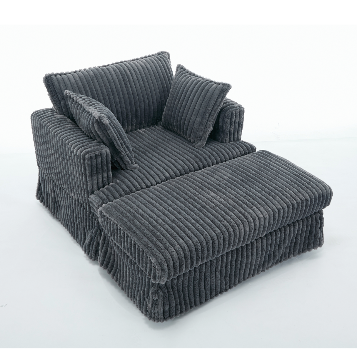 Oversized Corduroy Chaise Lounge with Ottoman in Dark Gray