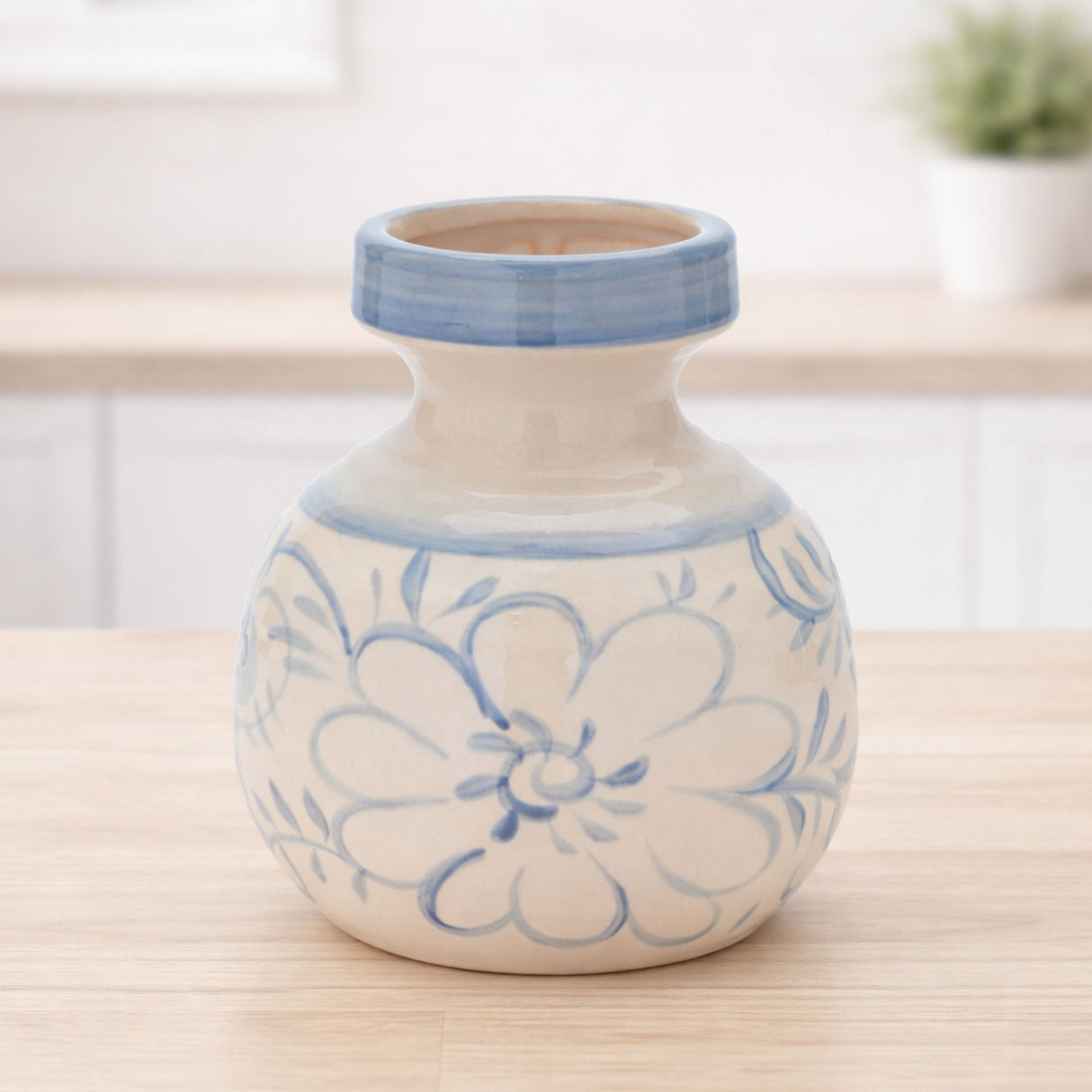 Floral Stoneware Vase 7"H