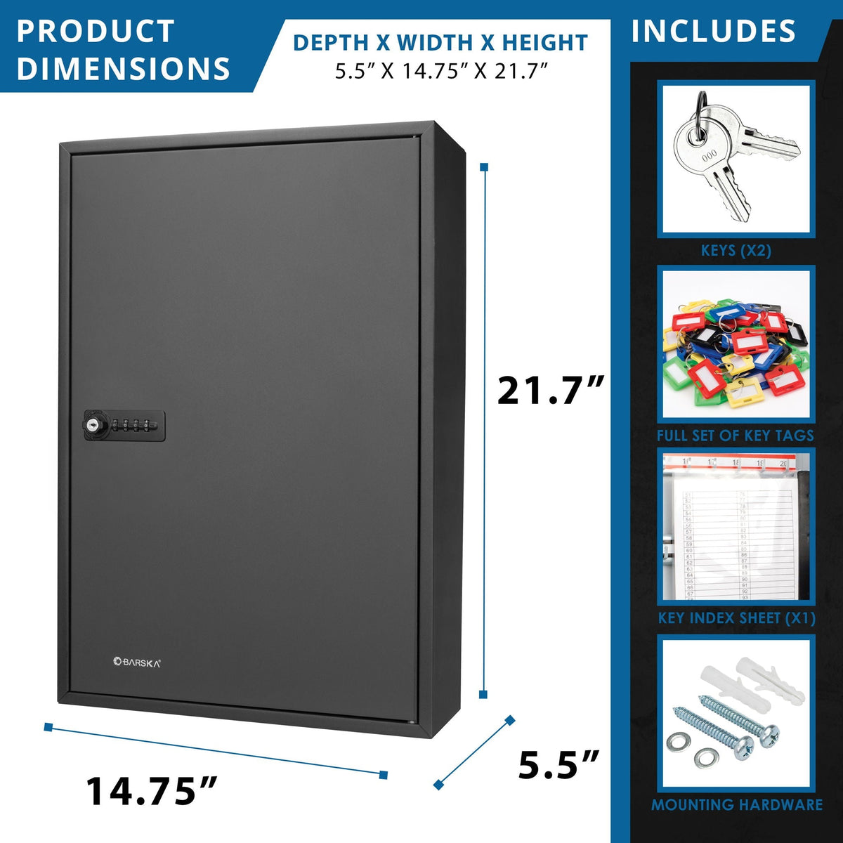 Adjustable Key Cabinet With Combination Lock - Black