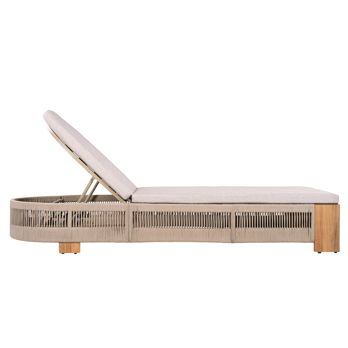 Outdoor Chaise Lounge Chair, Acacia Wood with Adjustable Backrest and Cushion