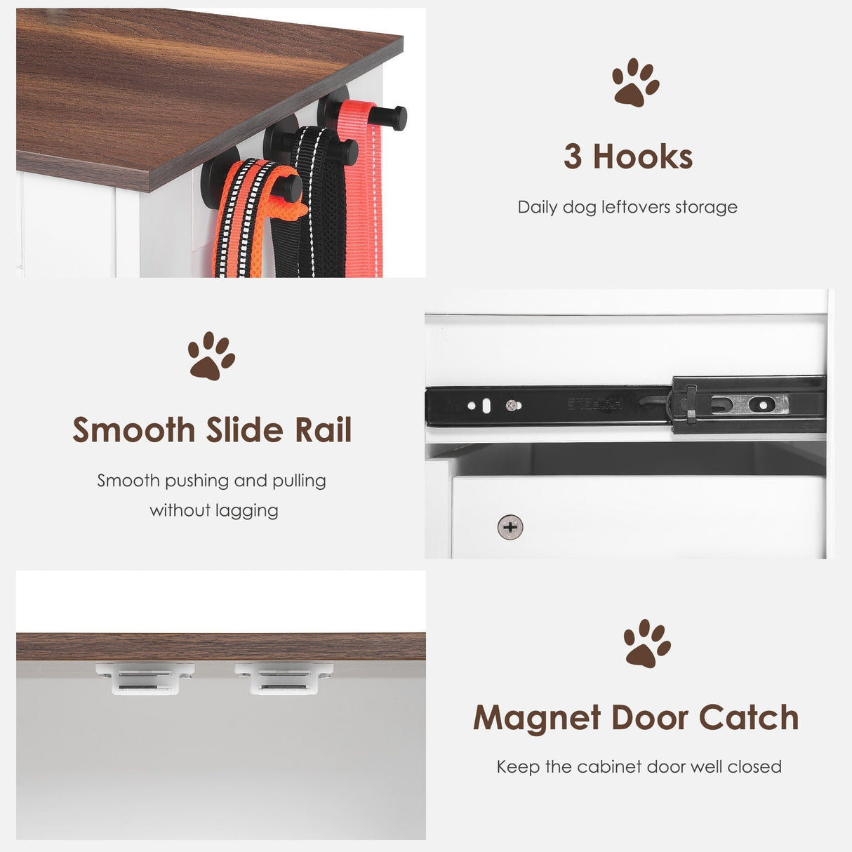 Dog Feeding Station Double Door Locker with 2 Adjustable Dog Bowls - White