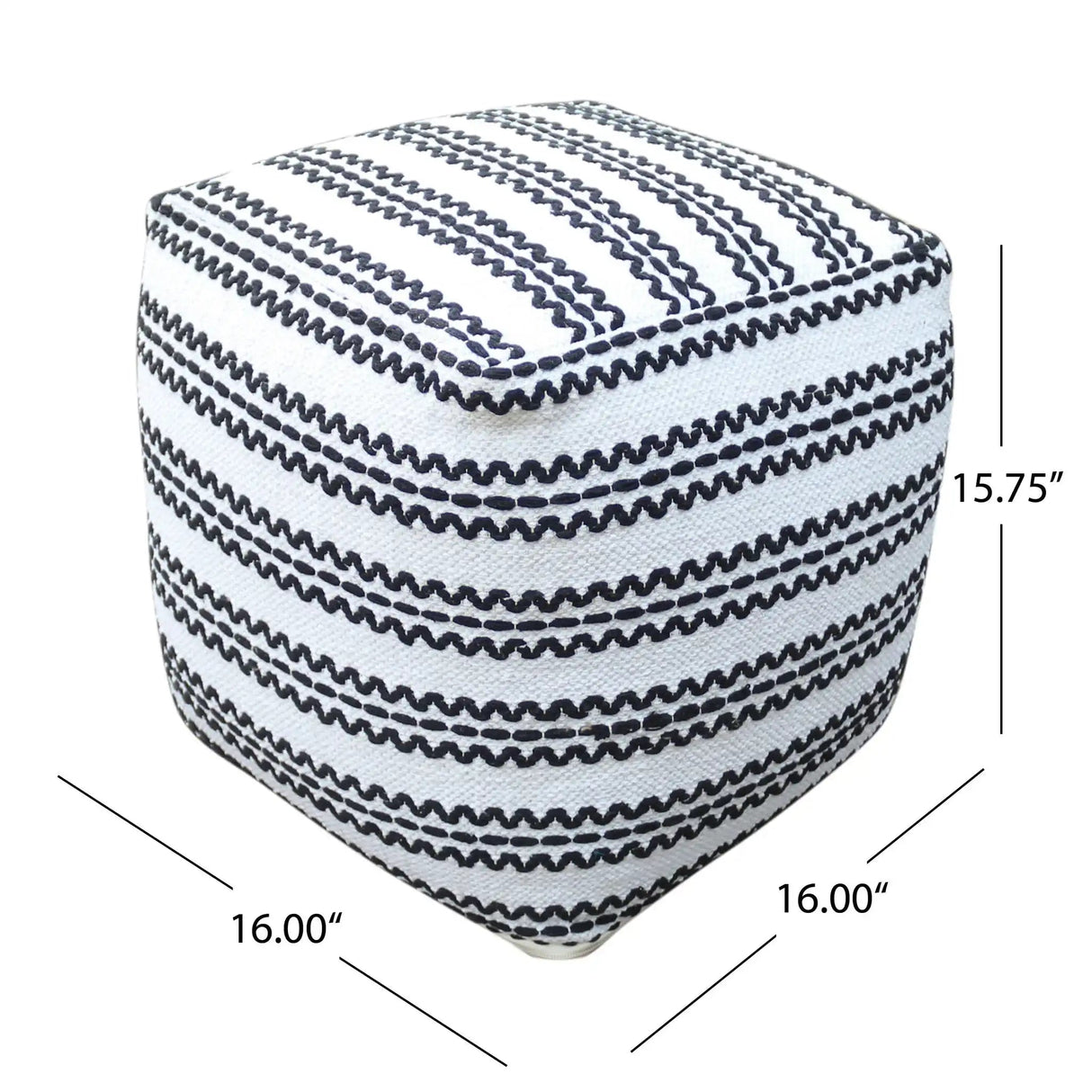 Lani - Handcrafted Fabric PoufDurable Cotton Square - Natural / Black