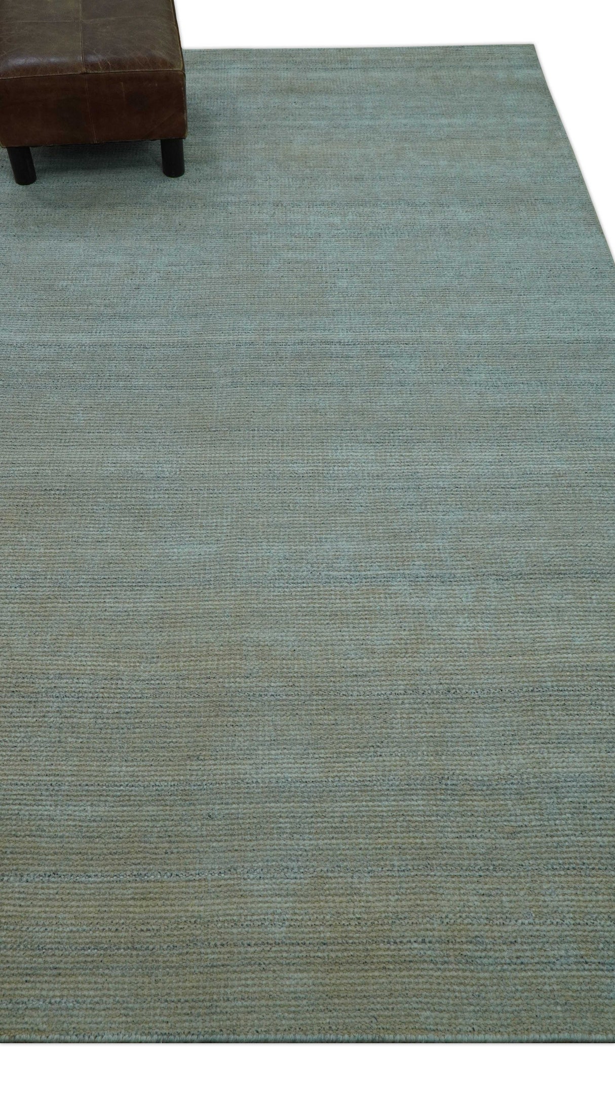 Modern Solid Design Green And Blue 5x8 Hand Knotted Wool Area Rug