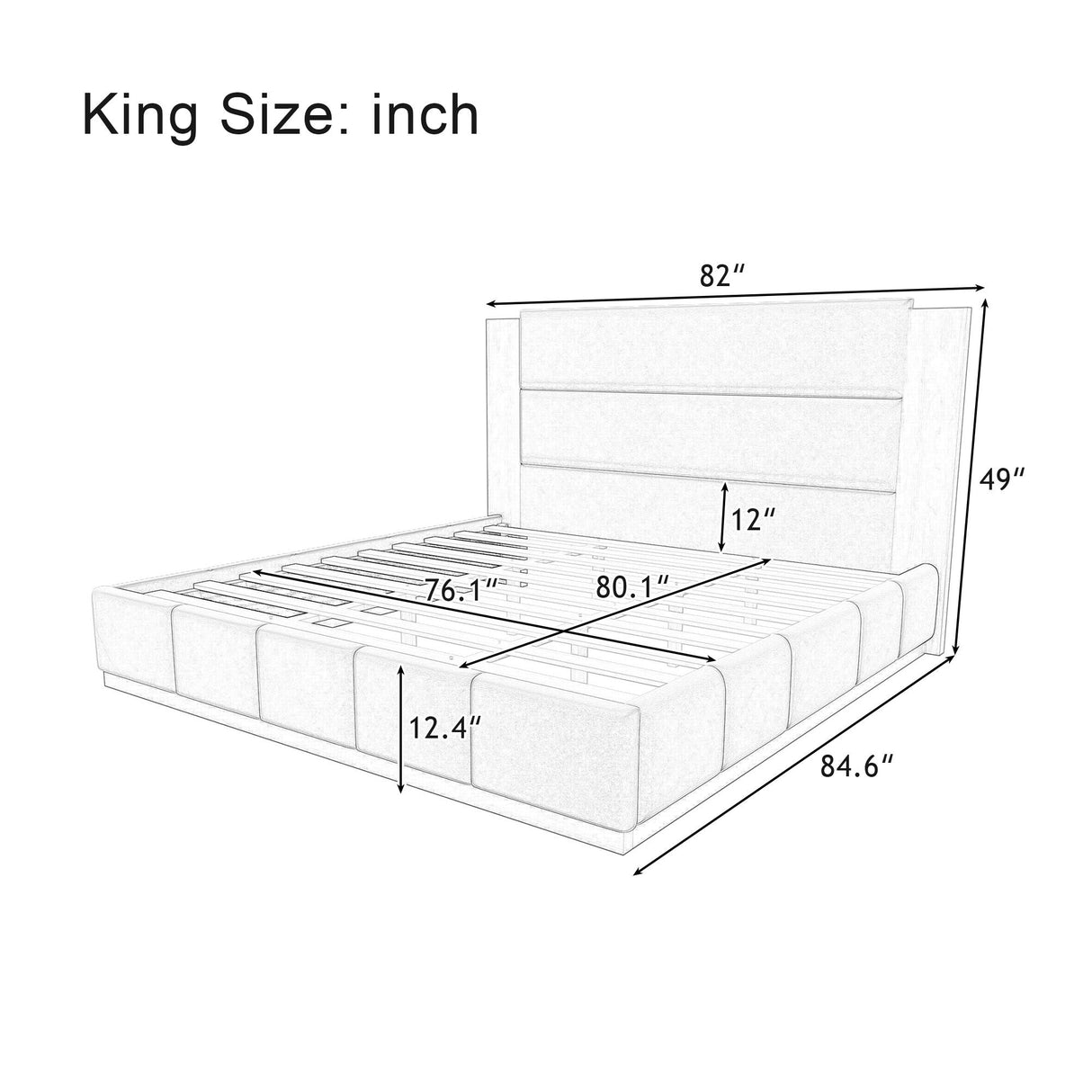 Modern Upholstered Platform Bed With Extended Headboard