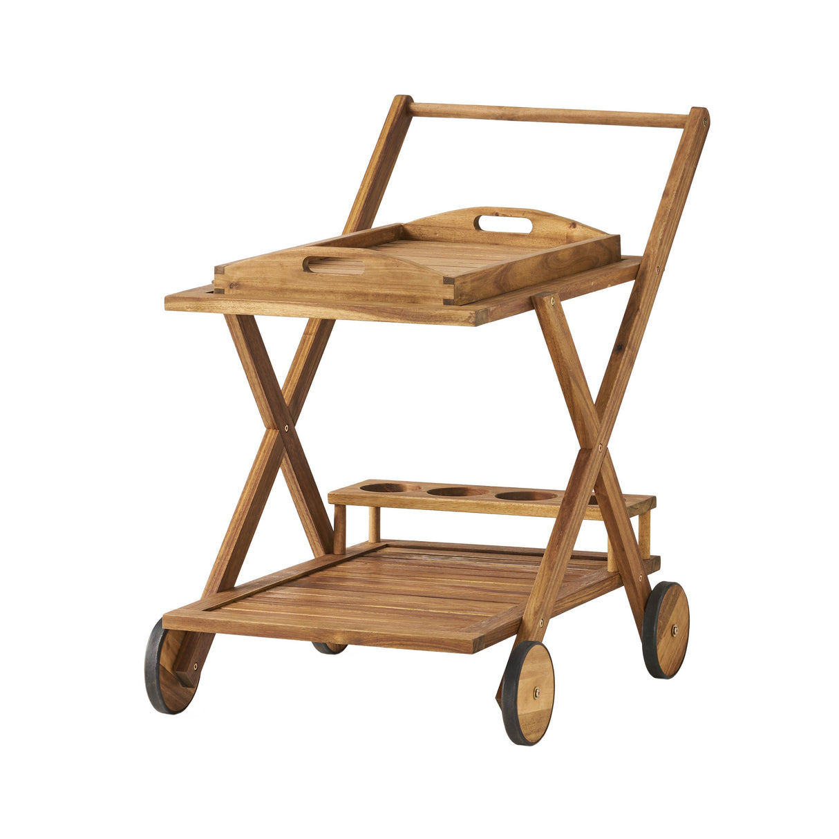 Riviera Bar Cart Natural Stained Acacia Wood Mobile Bar Cart
