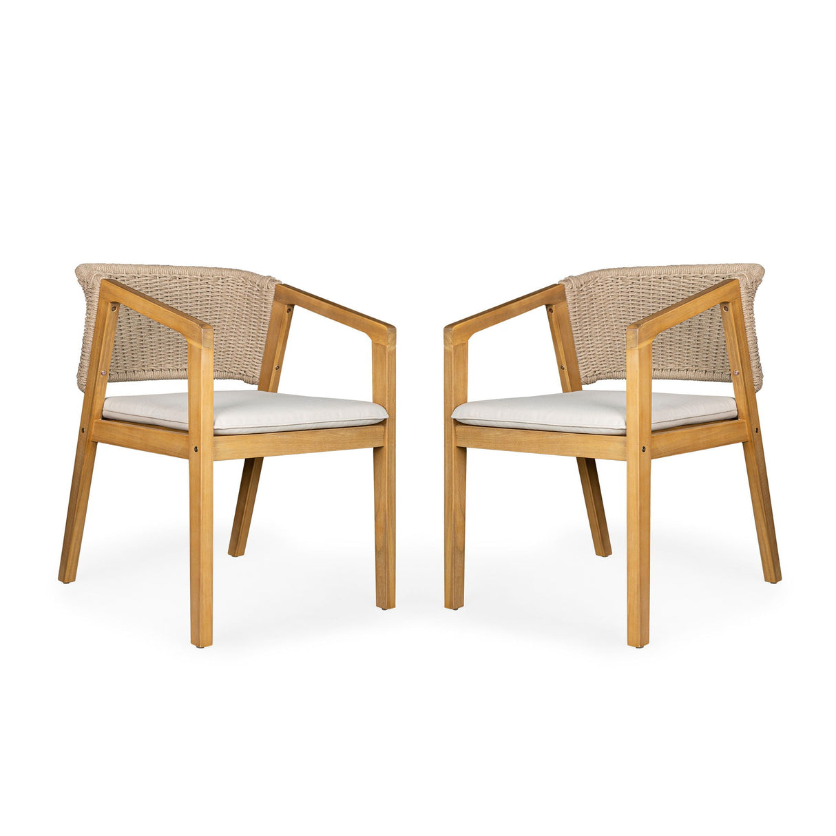 Outdoor Dining Set 1 Table 4 Chairs (Set of 5) - Teak / Beige