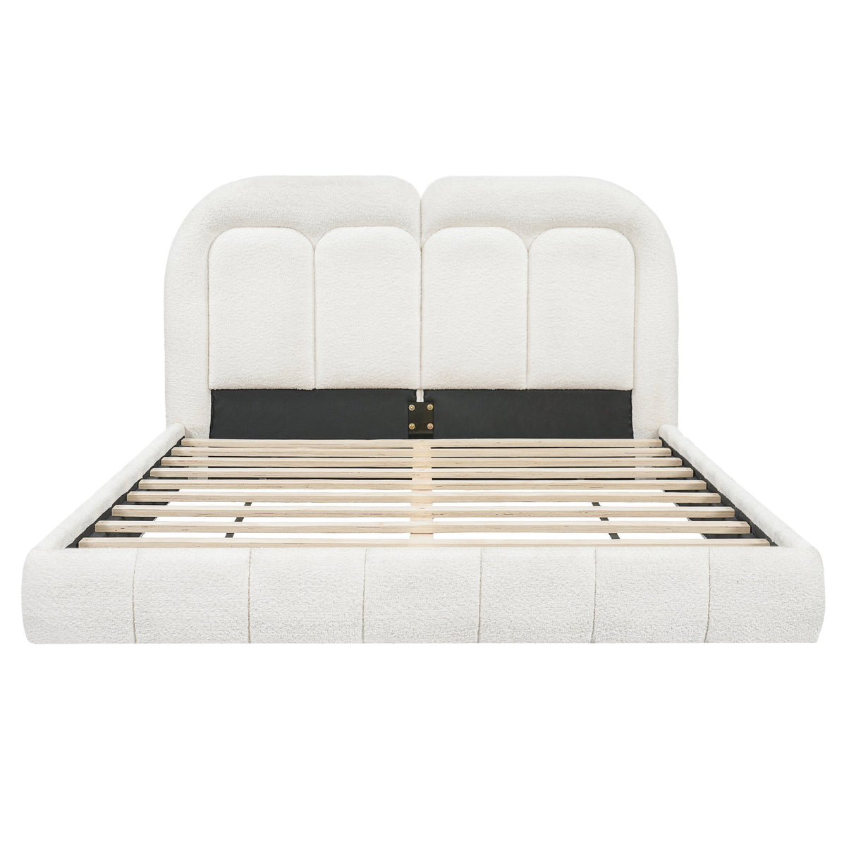 Queen Size Boucle Upholstered Platform Bed with Tufted Headboard
