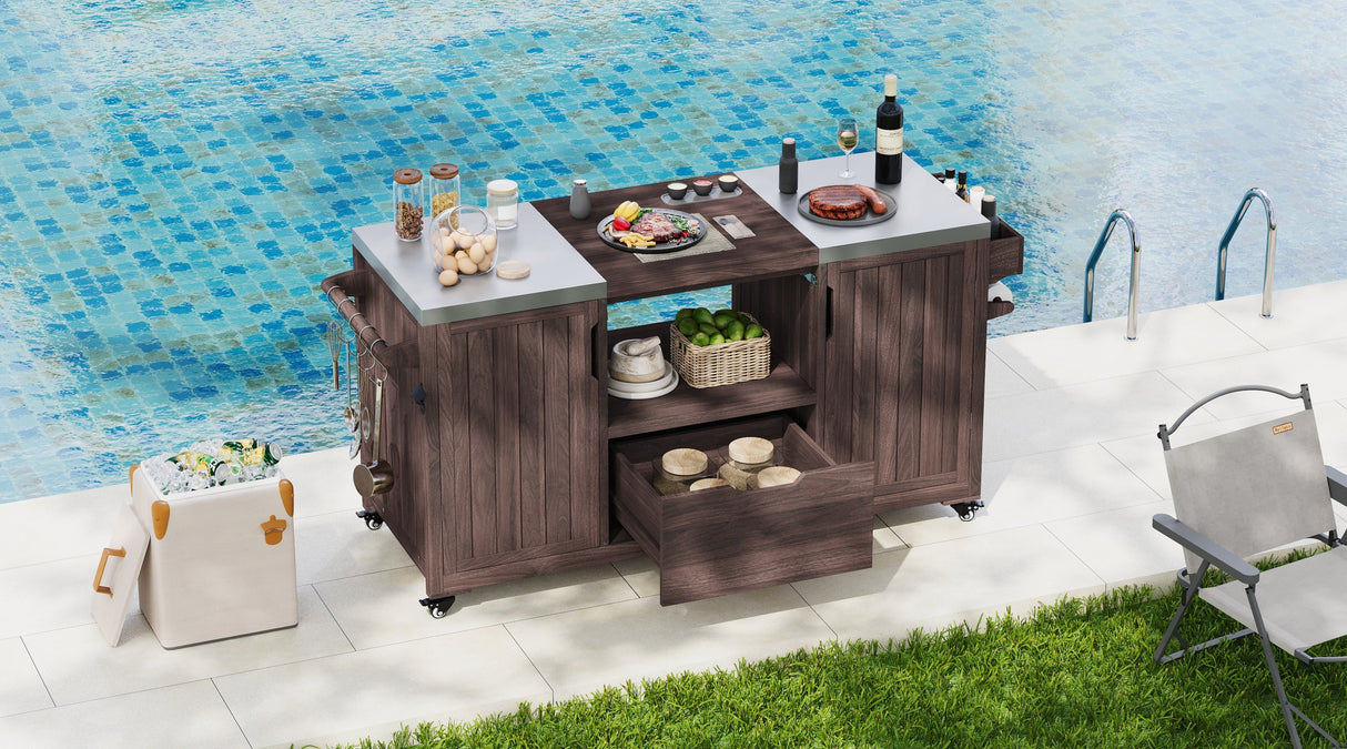 K&K 66.5' Outdoor Kitchen Island for Big Green Egg Grills