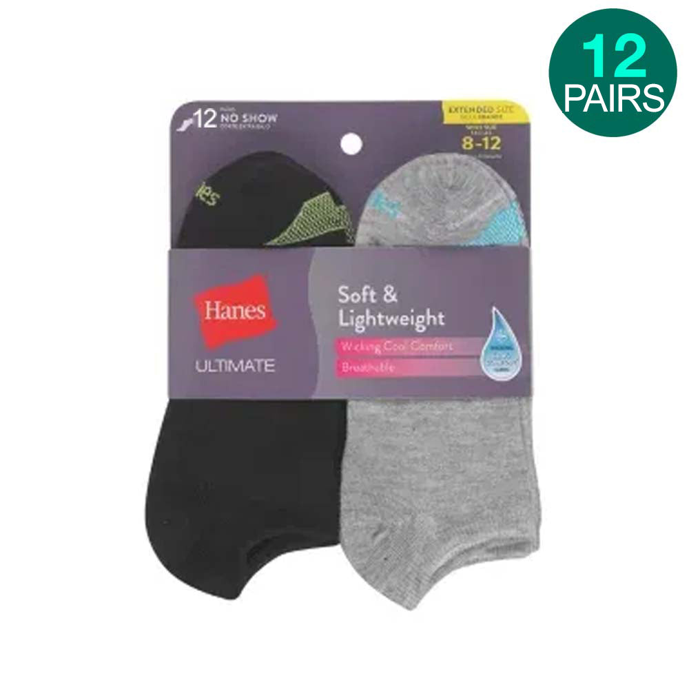 12-Pack-Hanes-Soft-No-Show-Socks-Black/Grey-Socks