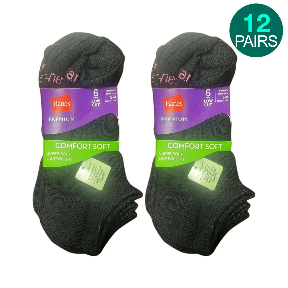 12-Pack-Hanes-Premium-Low-Cut-Socks-Black-Socks