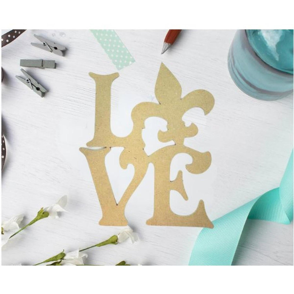 12" Unpainted MDF Love Fleur De Lis Wood Cutout