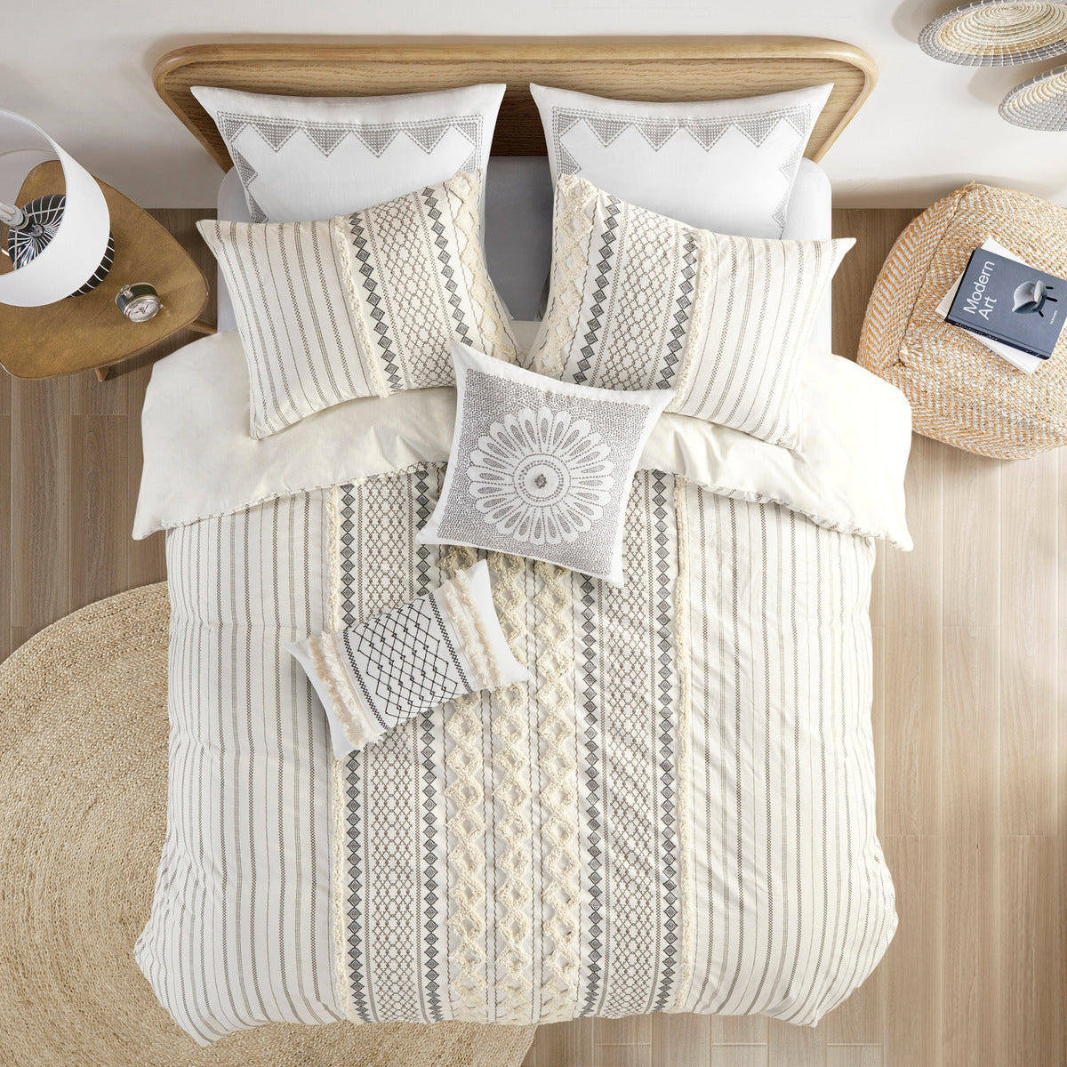 Full/Queen Cotton Printed Duvet Cover Set with Chenille