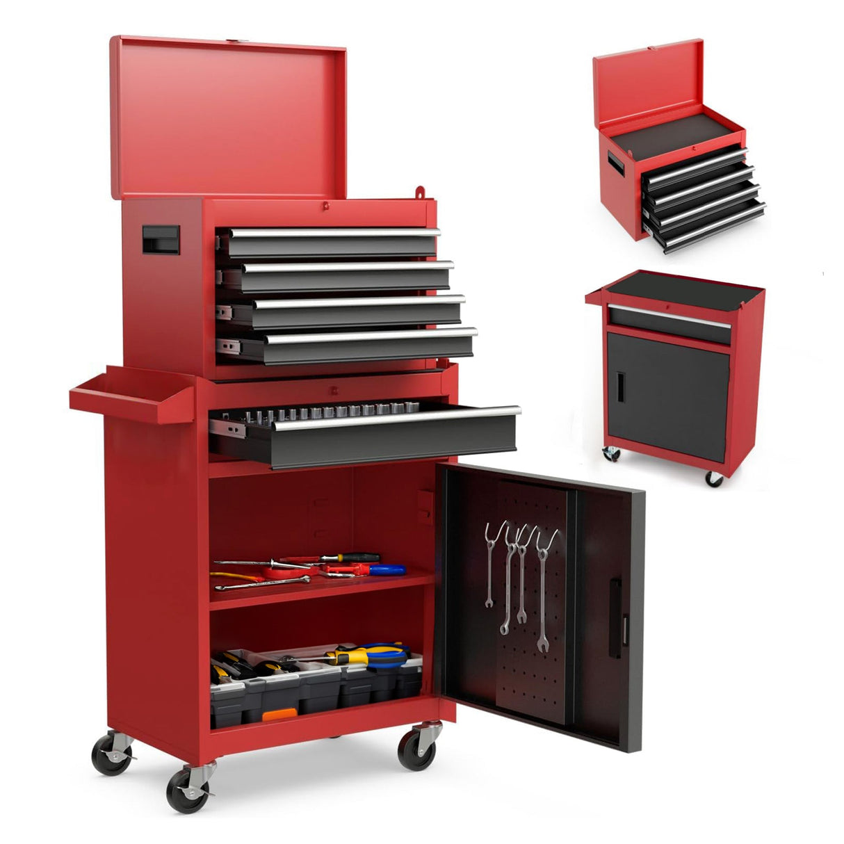 5-Drawer Rolling Tool Storage Cabinet with Detachable Top Toolbox