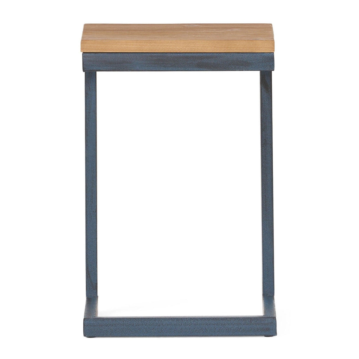 Small C Shaped End Table With Iron Base And Fir Wood Top - Black