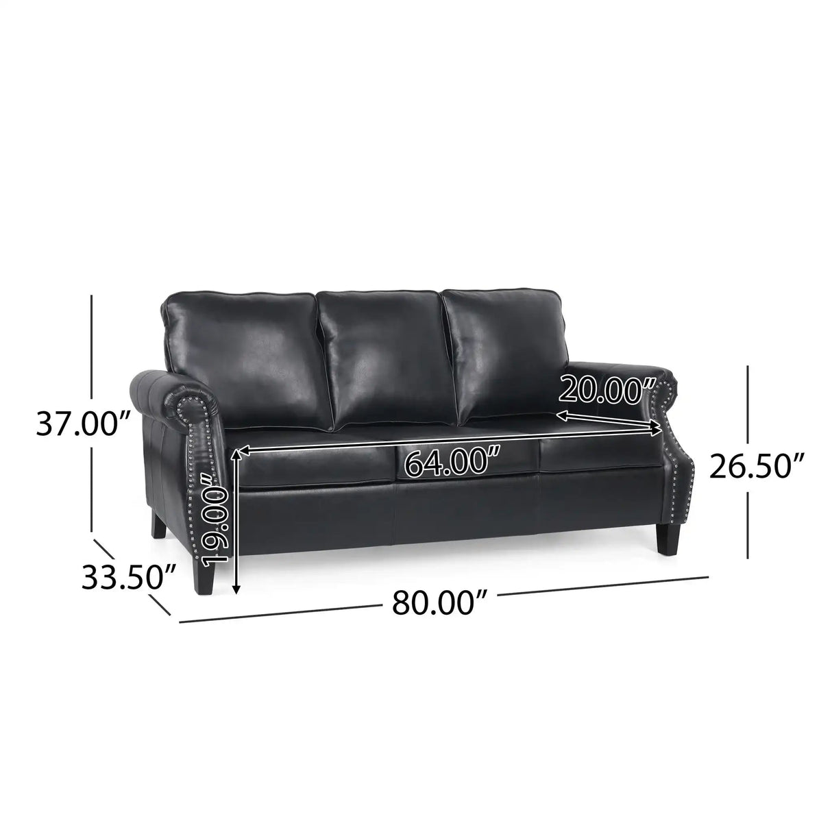 Contemporary 3 Seater Sofa With Nailhead Trim