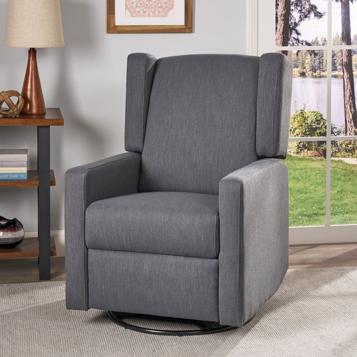 Landau Contemporary Fabric Upholstered Swivel Recliner
