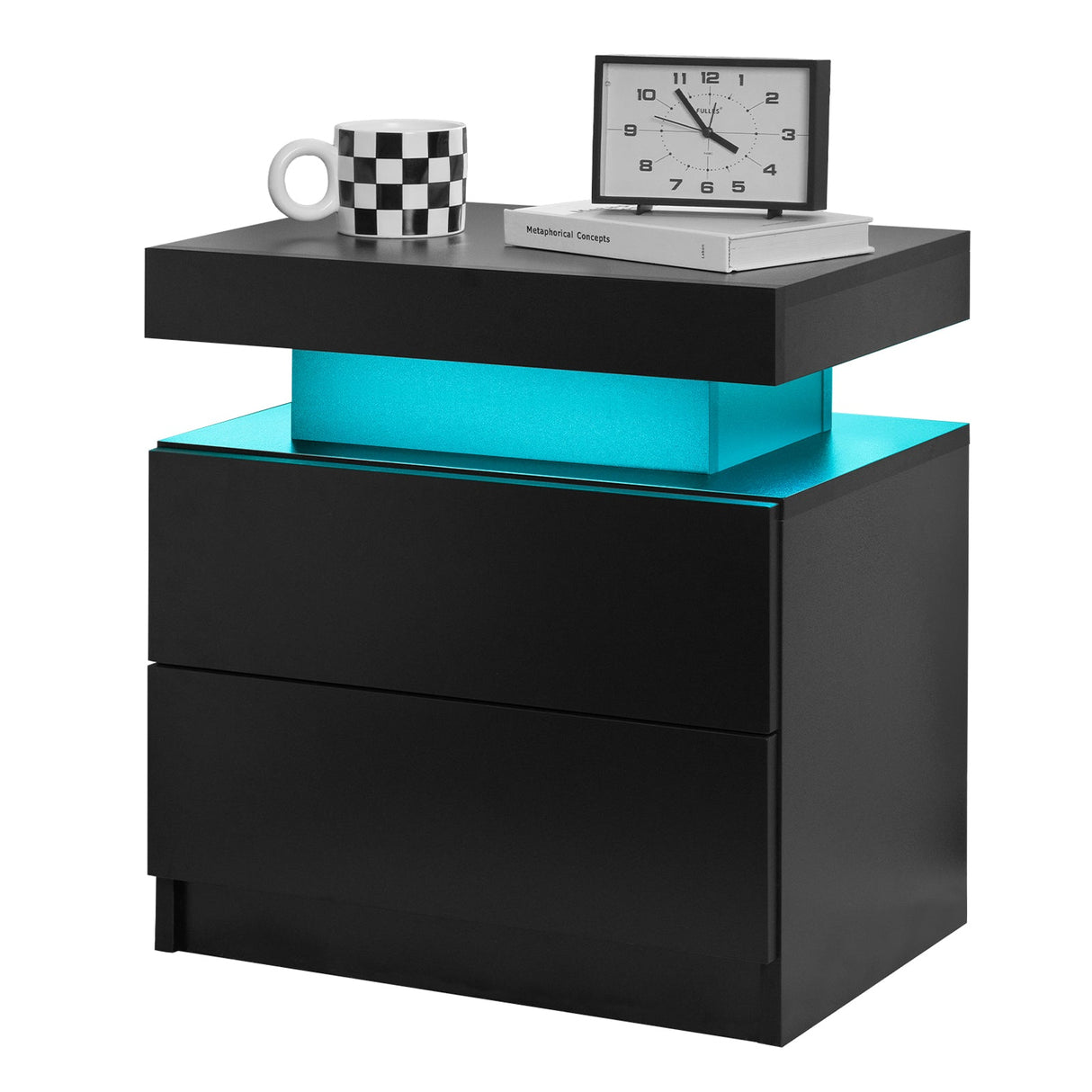 Modern LED Nightstand Bedside Table with 2 Drawers