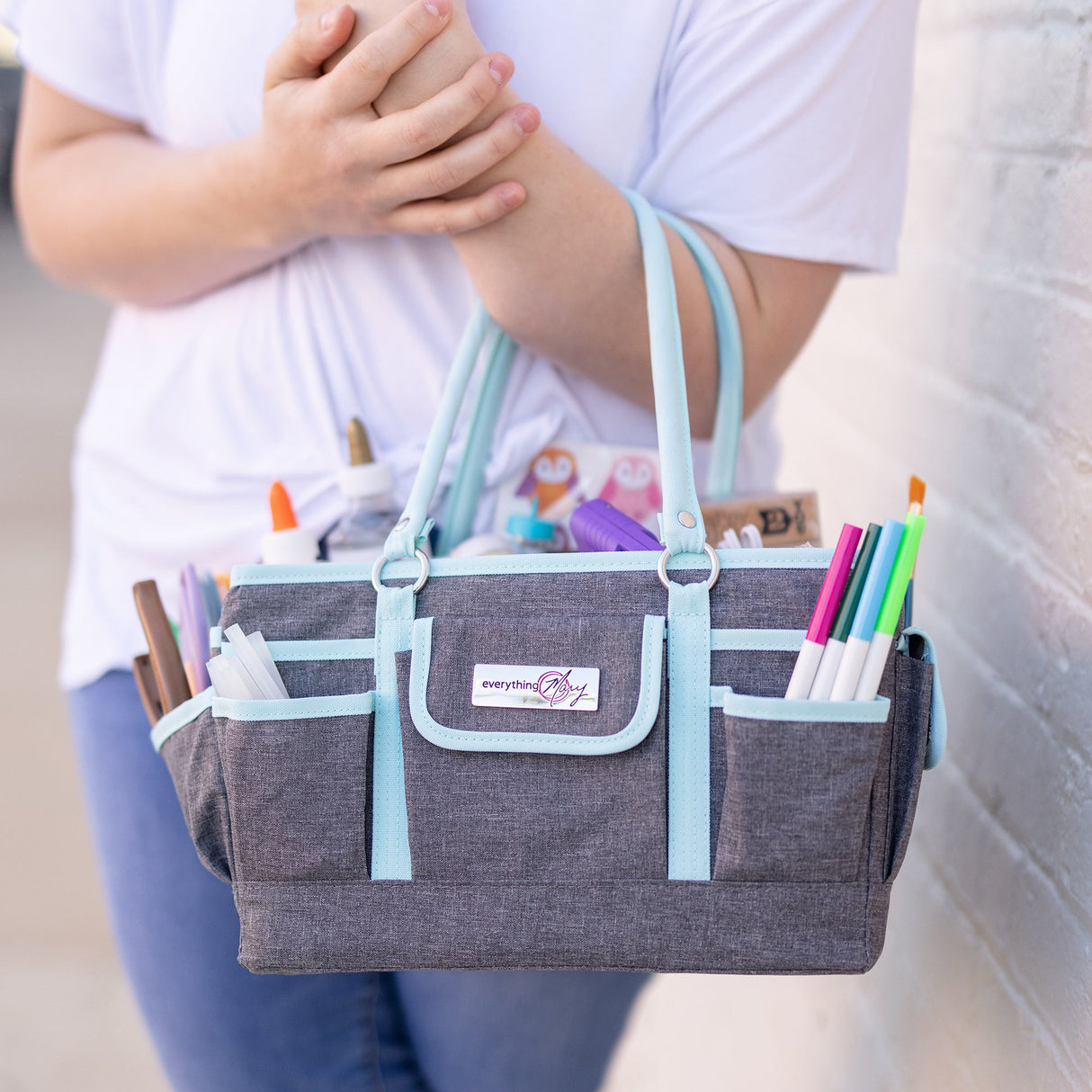 Deluxe Store & Tote Craft Organizer, Grey & Heather Teal