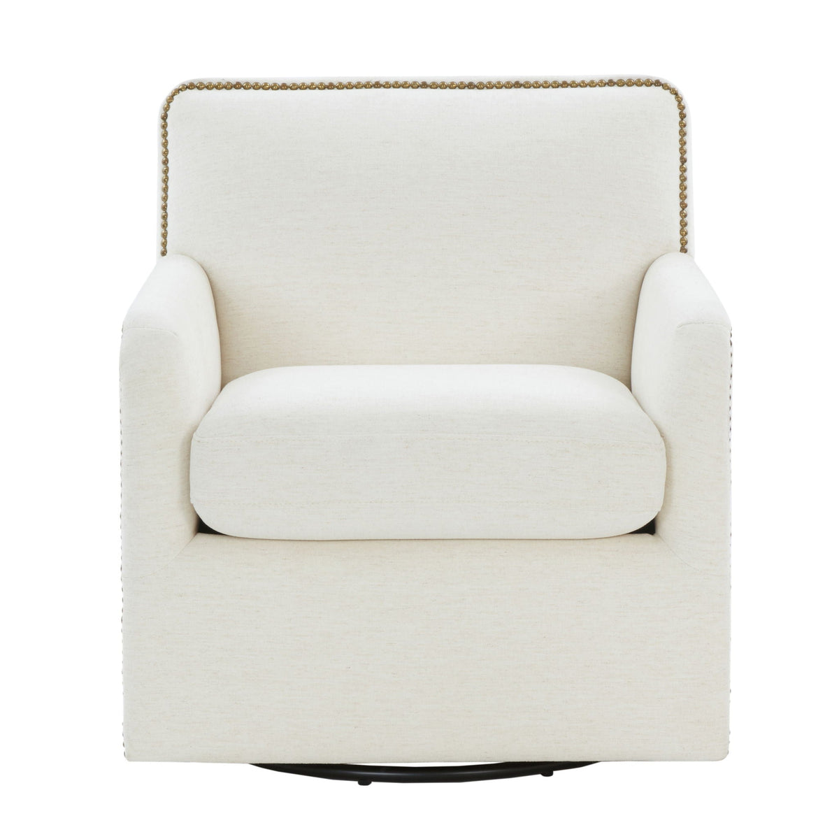 Cream Swivel Accent Chair with Antique Brass Nailhead Trim