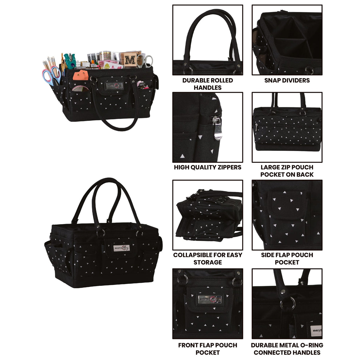 Deluxe Store & Tote Craft Organizer, Black & White Triangles