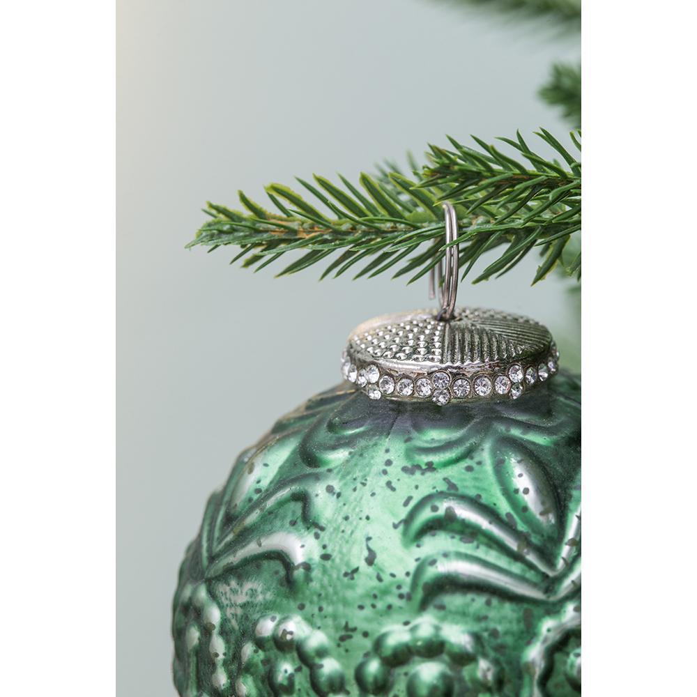 Christmas Ball Ornaments Glass Set of 6 Green Holiday Decor