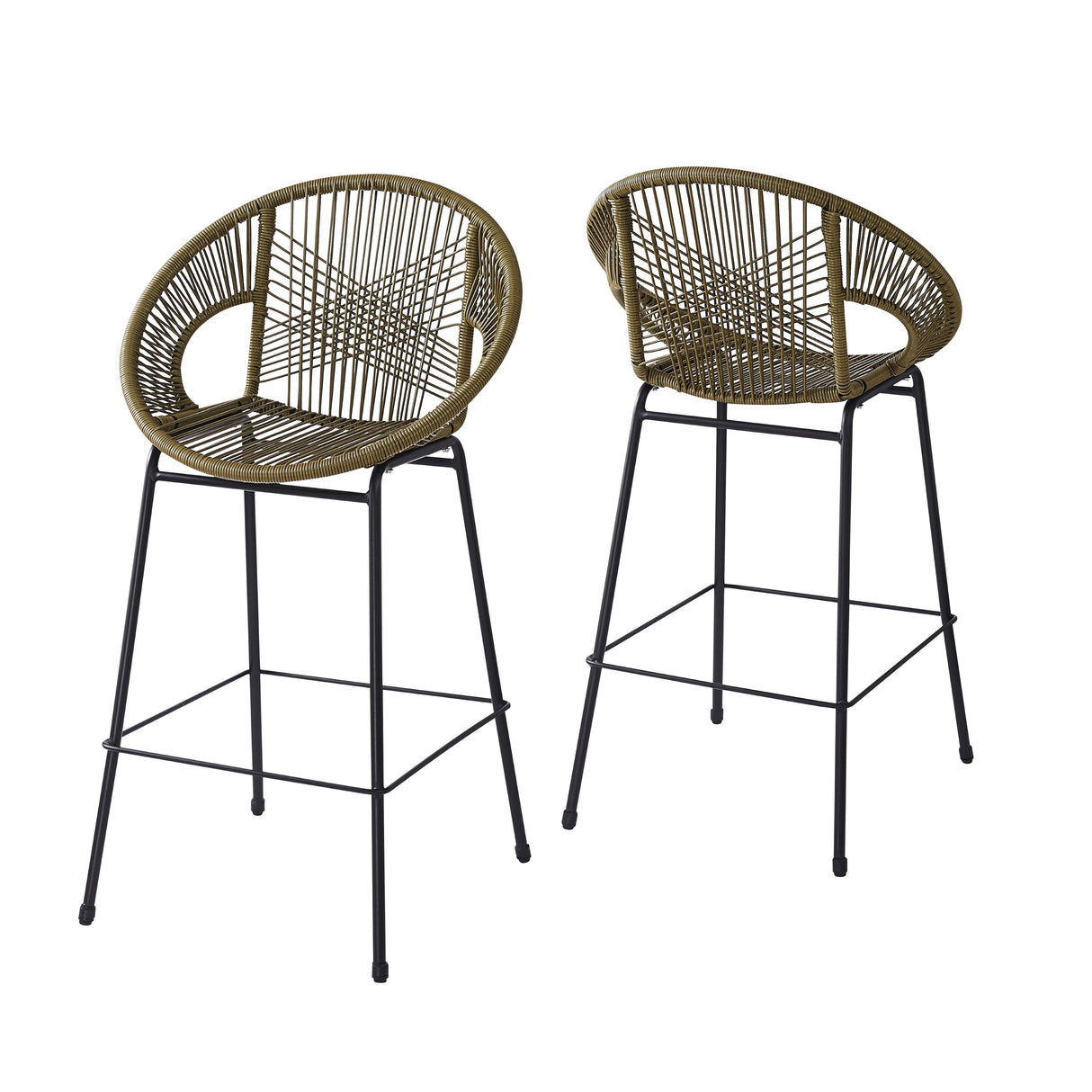 Ferrara Outdoor Patio Green Faux Wicker Barstool Set with Ergonomic Design and Durable PE Material