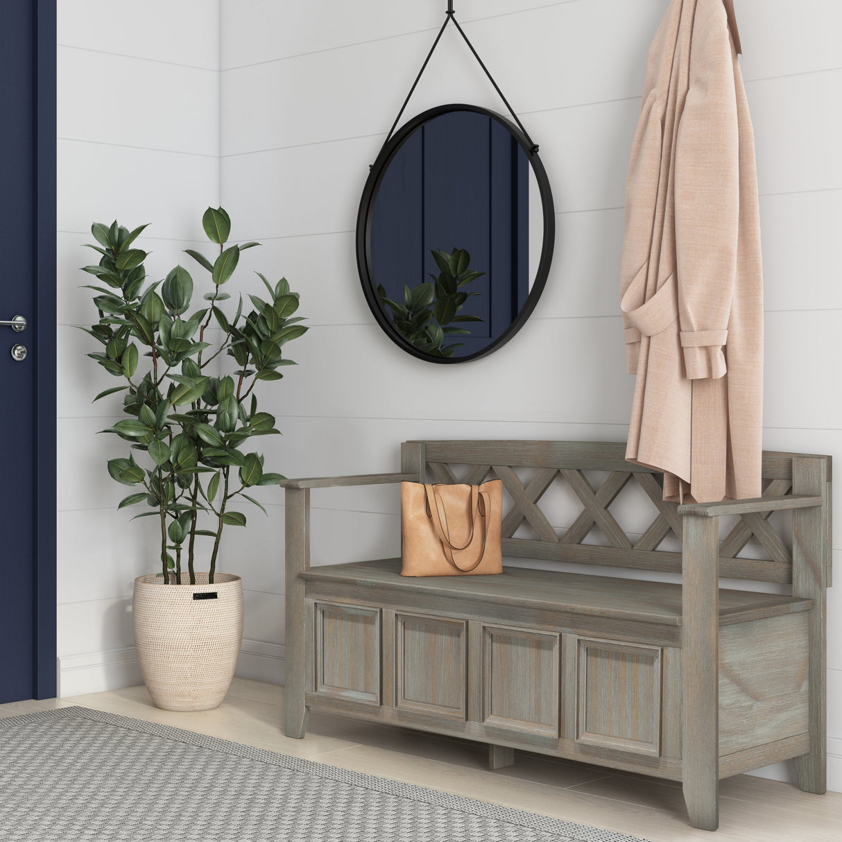 Amherst Solid Wood Entryway Storage Bench in Distressed Grey