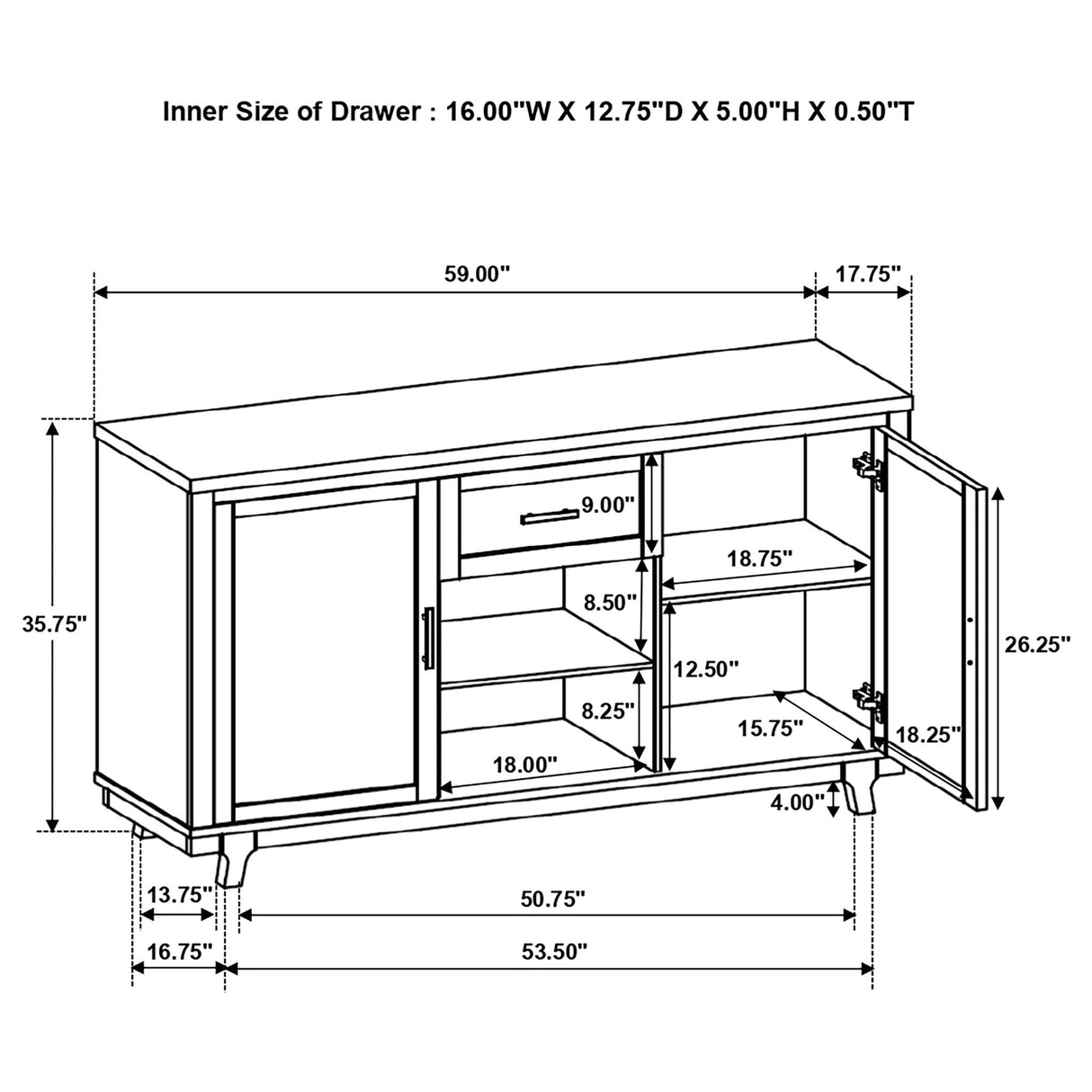 Mccall - 2 Door Server With 1 Drawer - Brown Oak