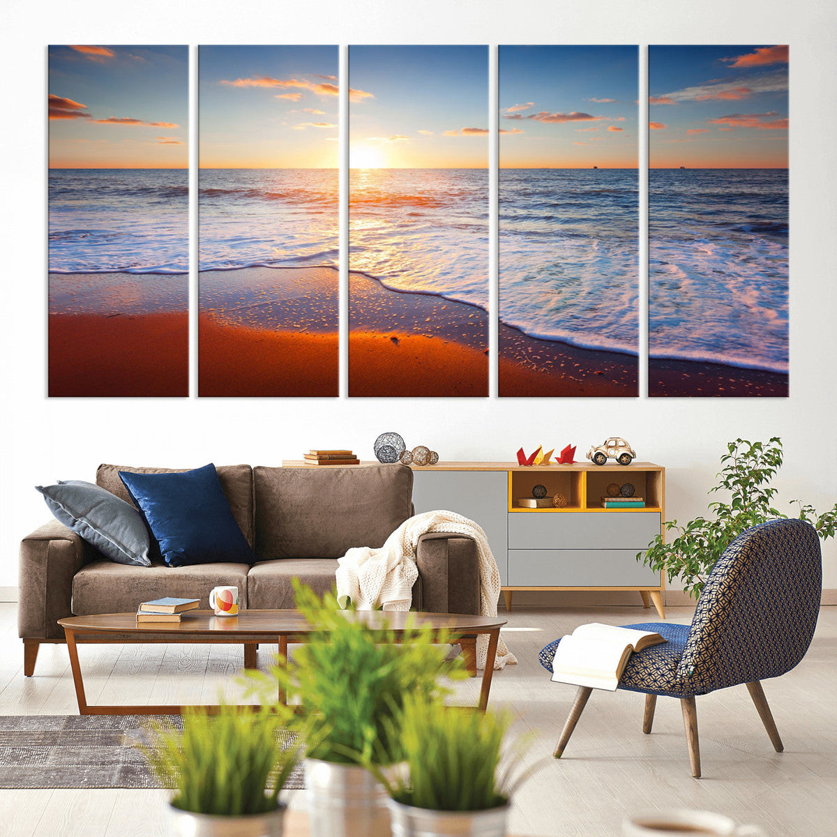 Tropical Ocean Sunset Wall Art Canvas Print, Golden Beach
