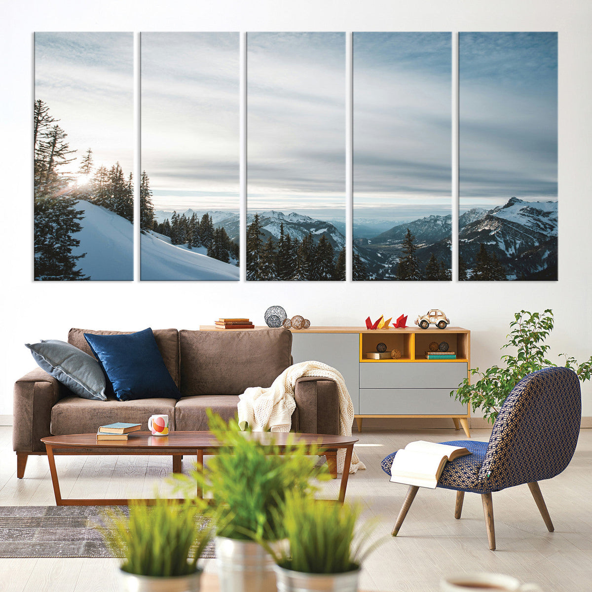 Snowy Mountain Wall Art Canvas Print – Frosty Peaks Alpine