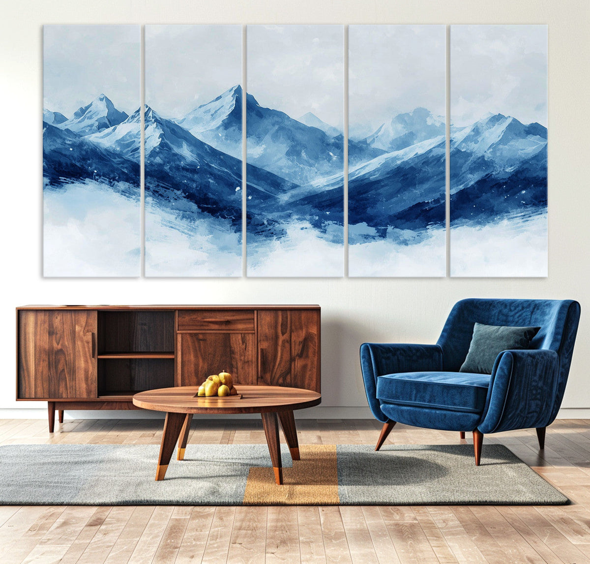 Blue Mountains Wall Art – Framed Snowy Range Canvas Artwork,