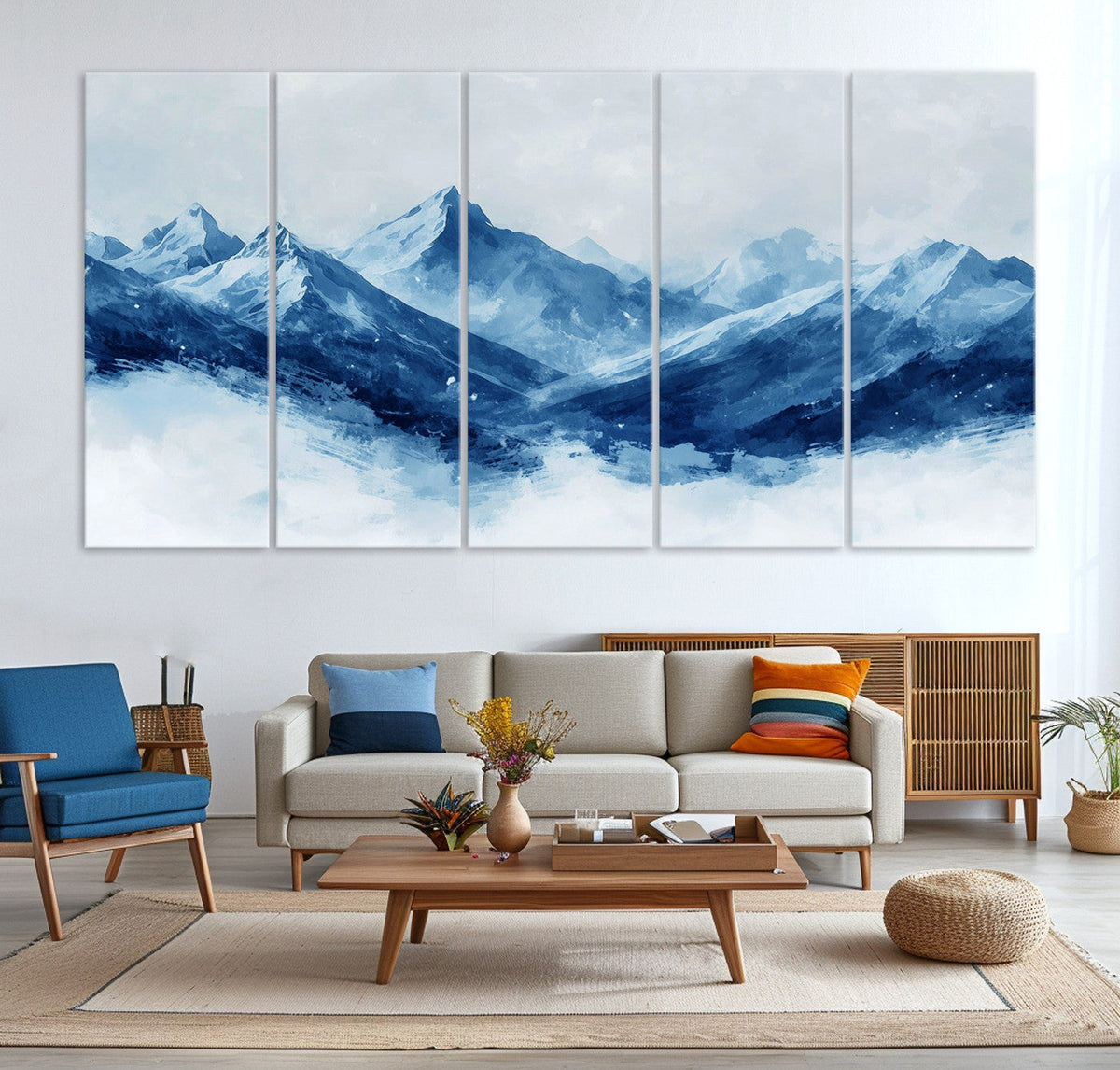 Blue Mountains Wall Art – Framed Snowy Range Canvas Artwork,