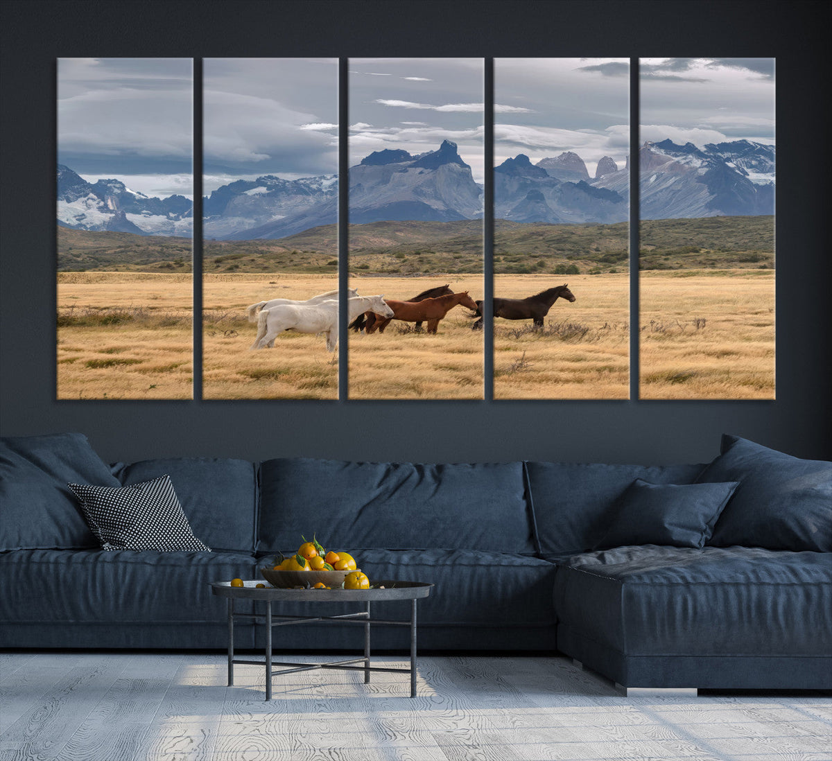 Grand Teton Park Wild Horses Wall Art Canvas Print – Framed