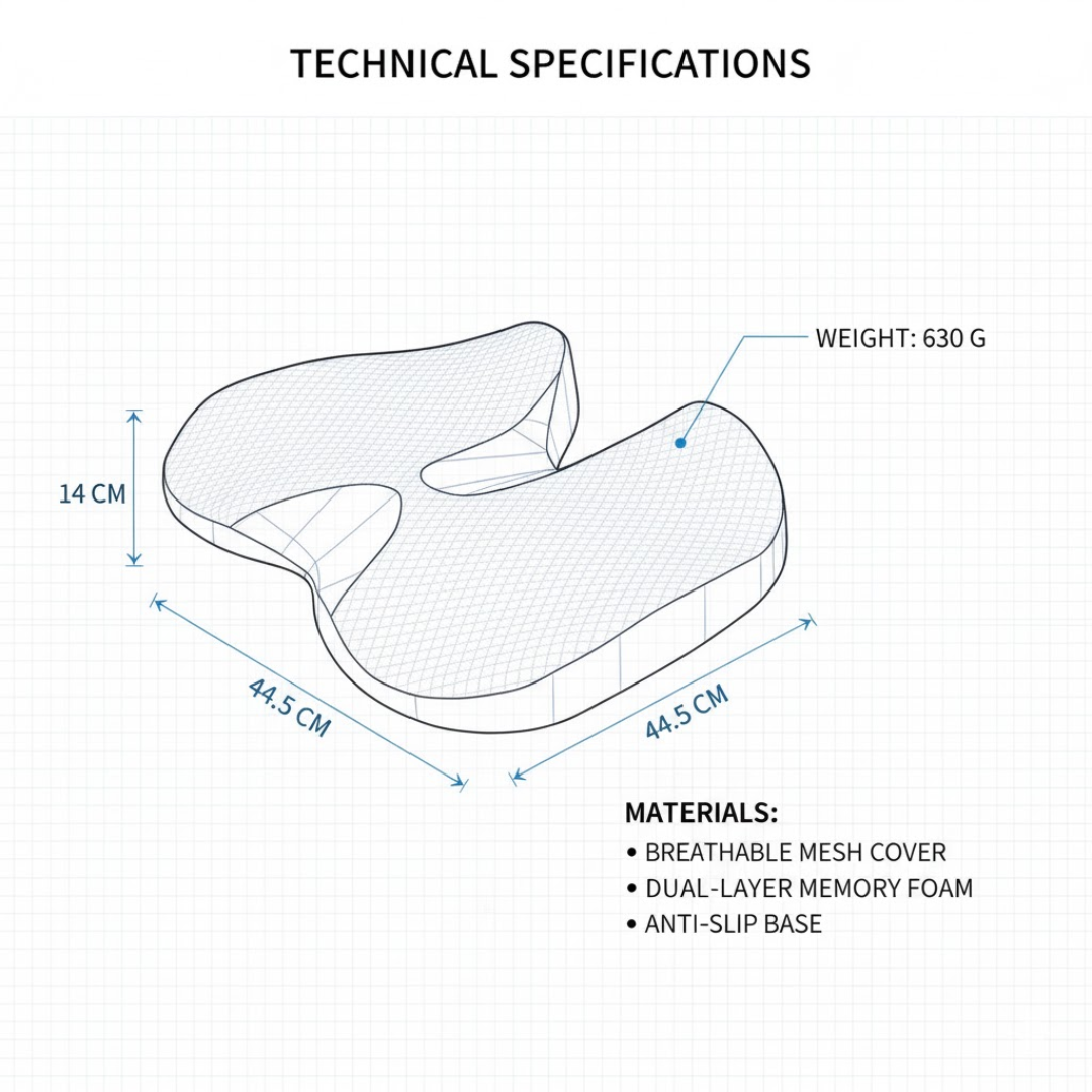 Ergonomic Memory Foam Seat Cushion for Office Chair & Car