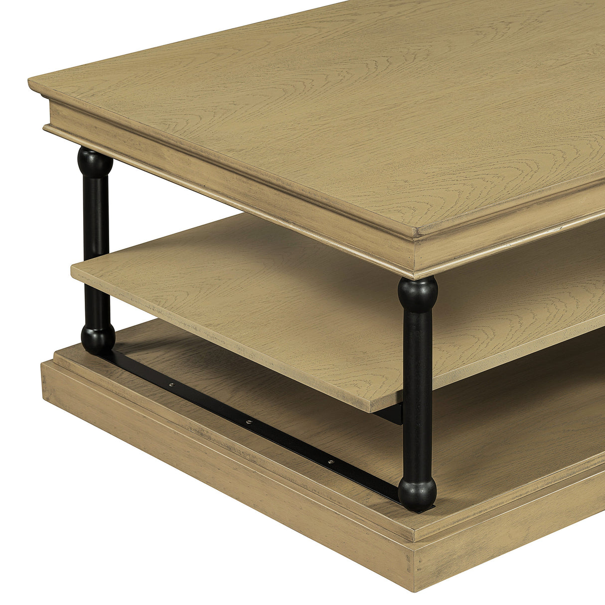 55.1' Wood Coffee Table with Black Legs and Open Storage Shelves
