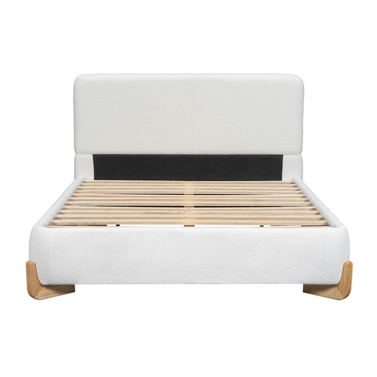 Elegant Boucle Upholstered Bed with Solid Wood Feet