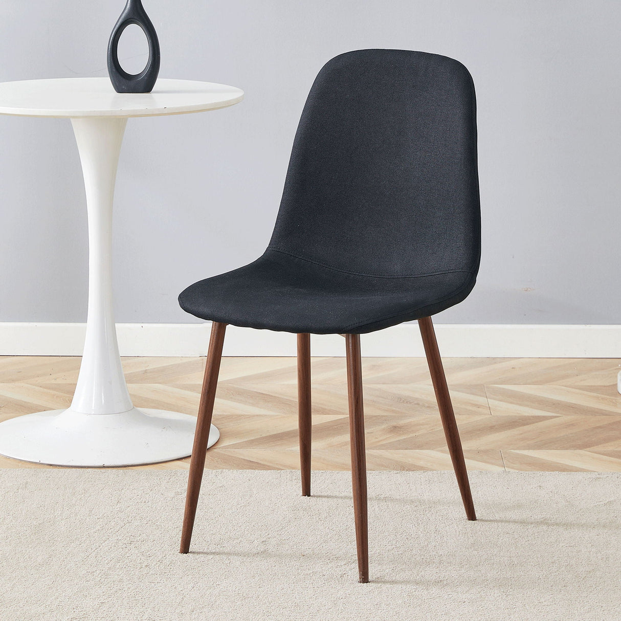 Luxury Simple Chair (Set of 4) Linen Cotton High Resilience Dining Chair With Metal Color Leg - Black / Walnut