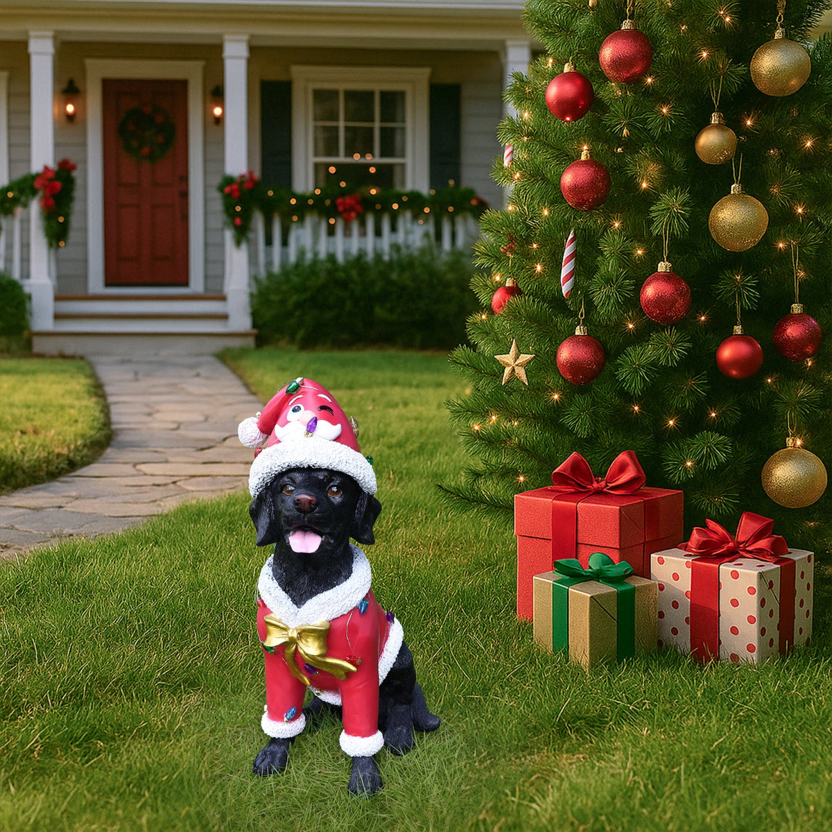 Festive Labrador Christmas Statue