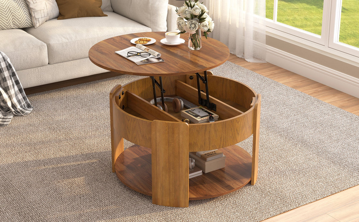 Vibe Haus Farmhouse Round Lift Top Coffee Table with Hidden Storage