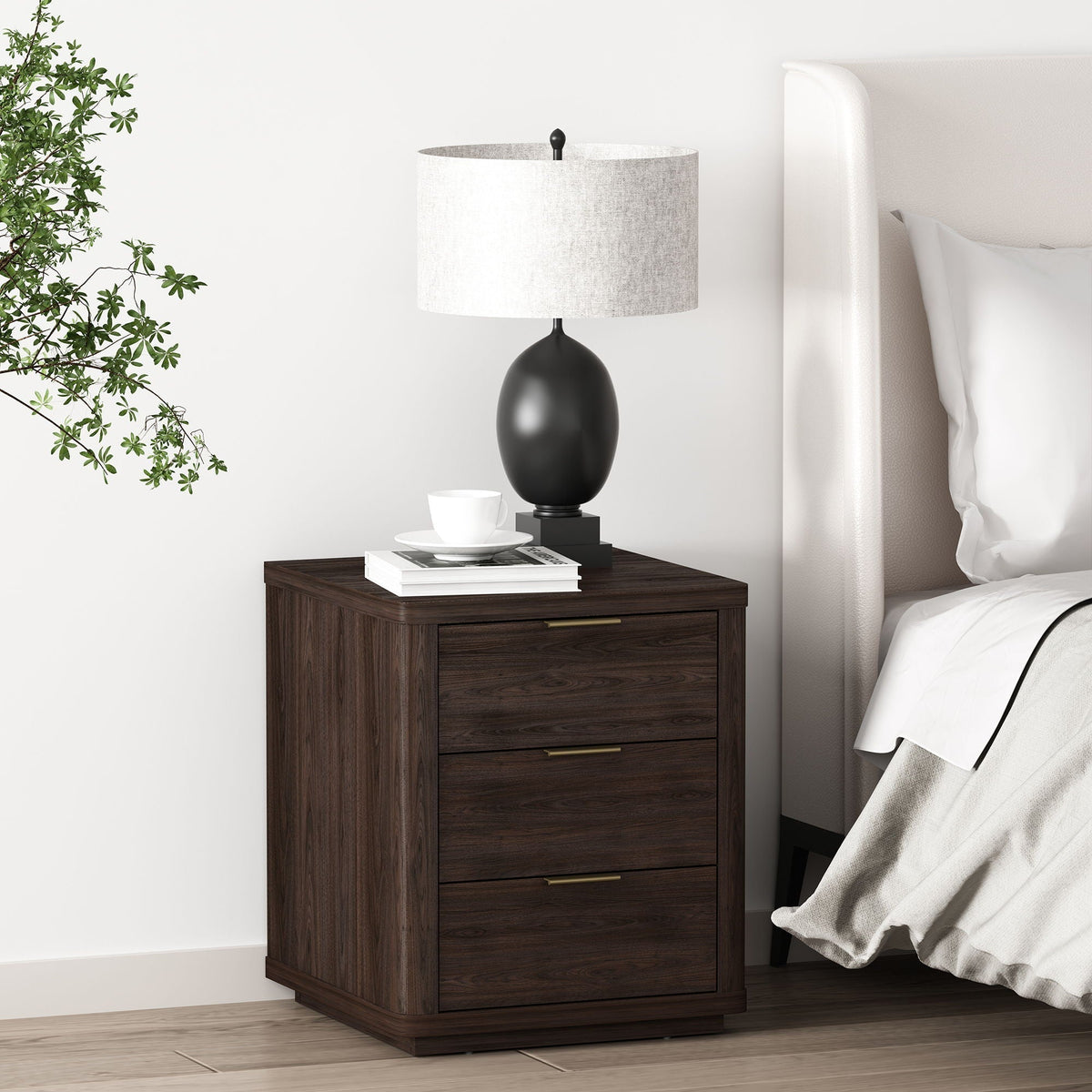 Evelyn - Nightstand With 3 Drawers, Smooth Rounded Edges