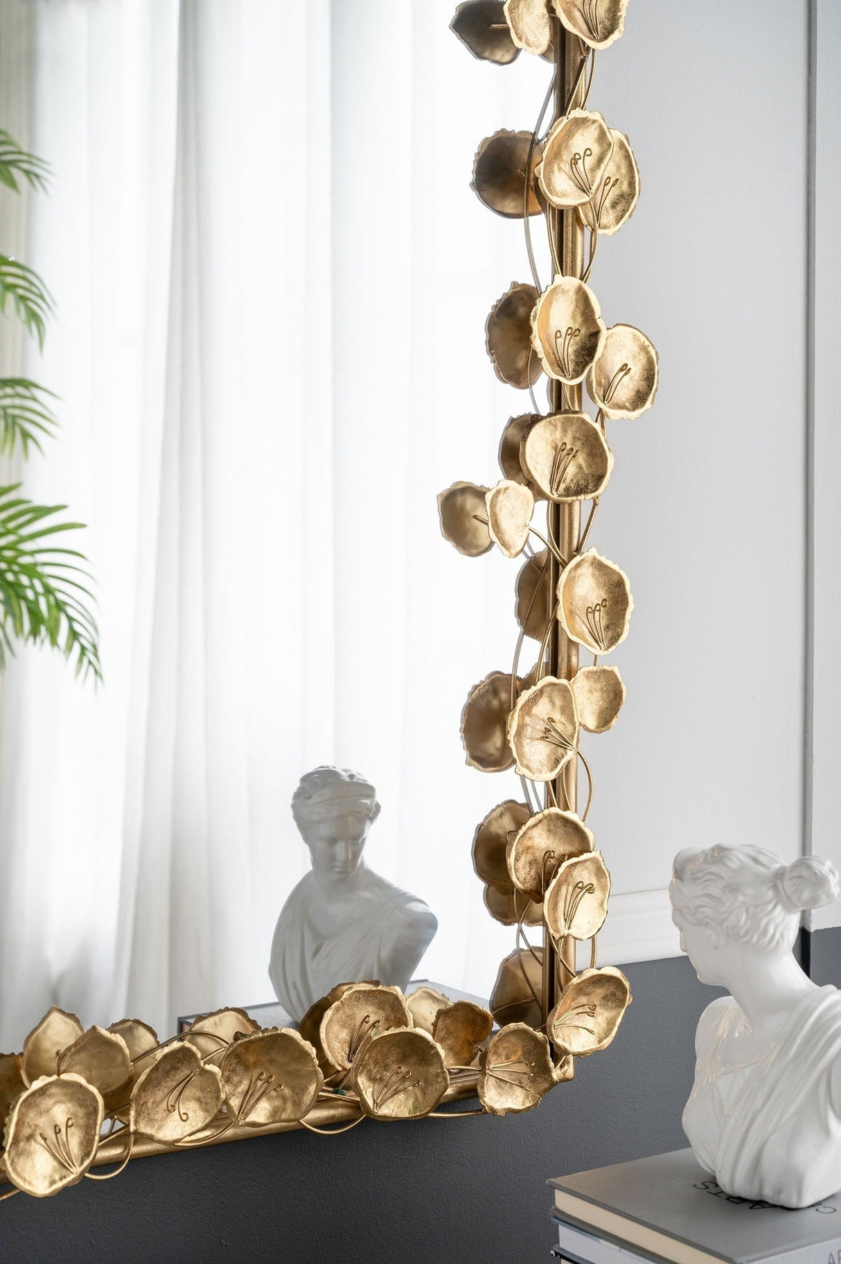 Full Length Arched Wall Mirror With Gold Leaf Accents