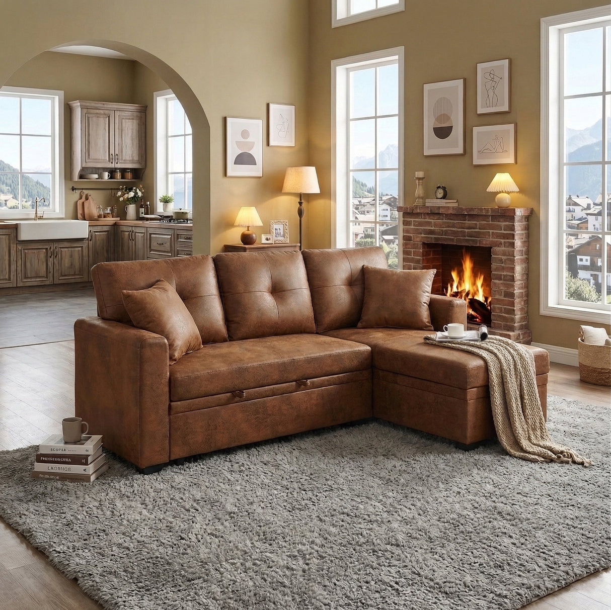 Reversible Chaise Sleeper Sofa with Pull-Out Bed