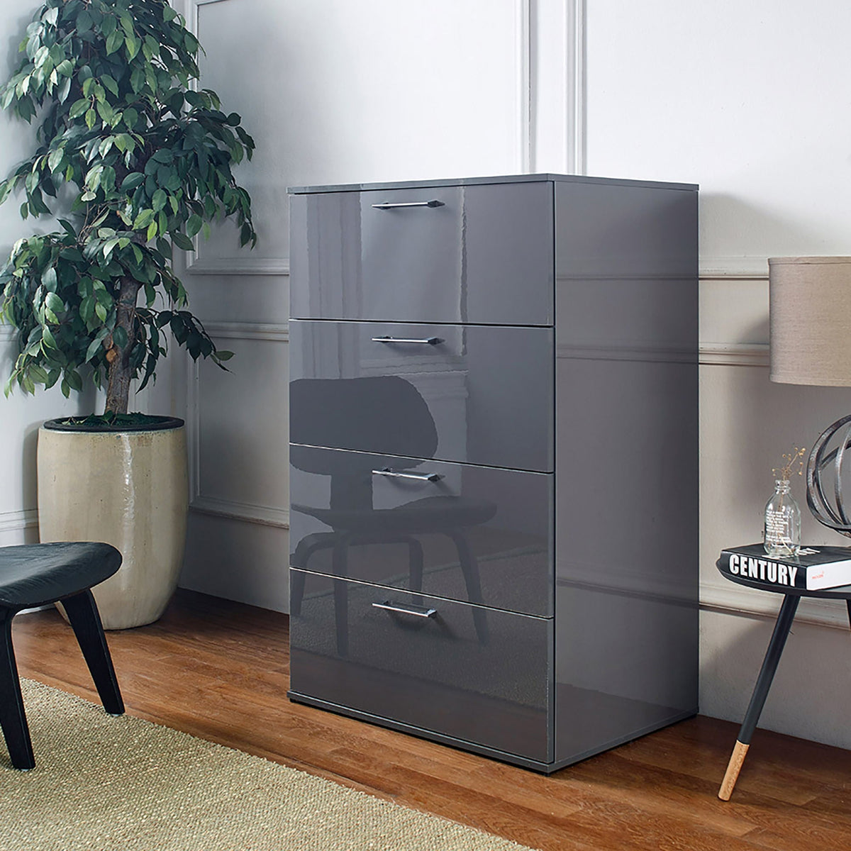 Glossy 4 Drawer Jumbo Chest with Extra Deep Storage - Dark Gray or White