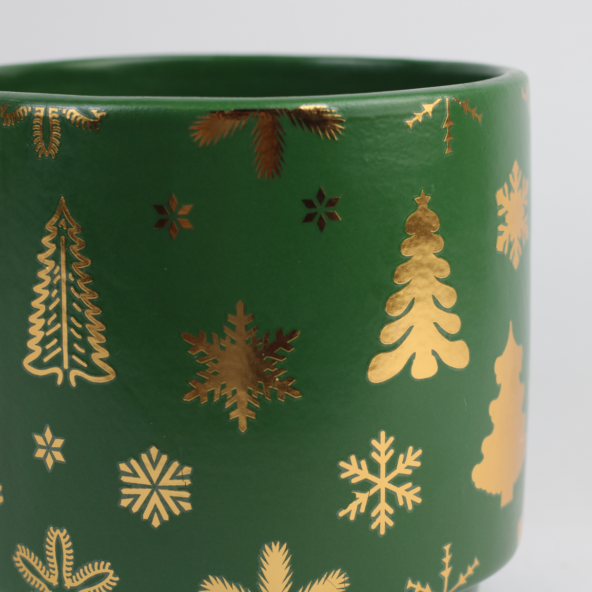Red & Gold Christmas Ceramic Planter – Festive Holiday Tree Design