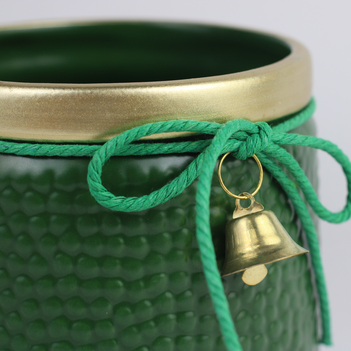 Red & Green Bell Christmas Ceramic Planter – Festive Textured Design