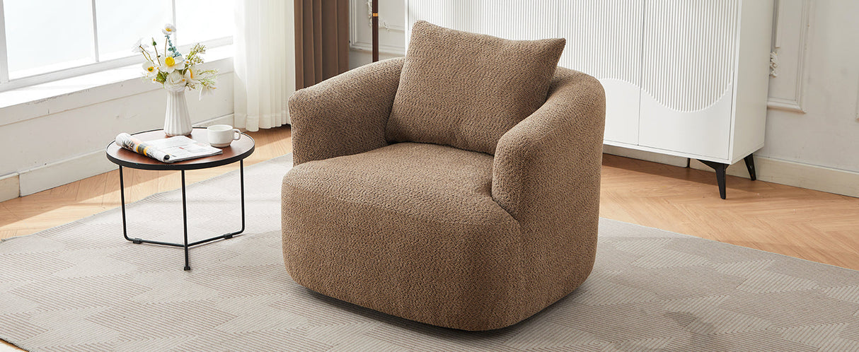 Chenille Upholstered 360° Swivel Chair with Throw Pillow, Dark Brown