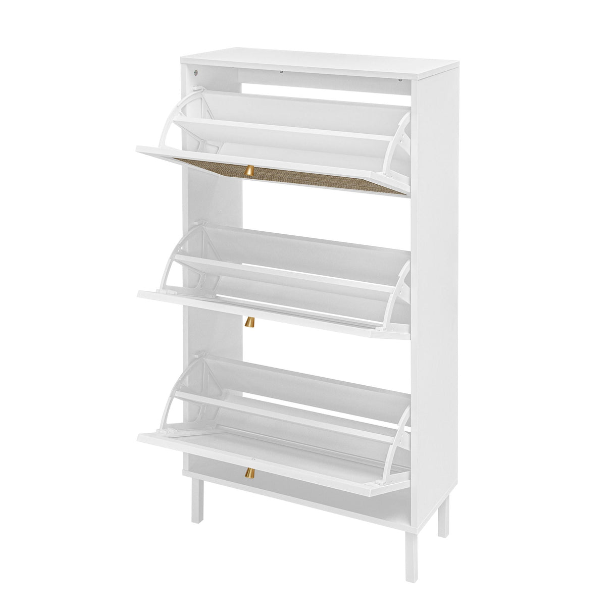 Modern Rattan 3 Door Shoe Rack Cabinet For Entryway